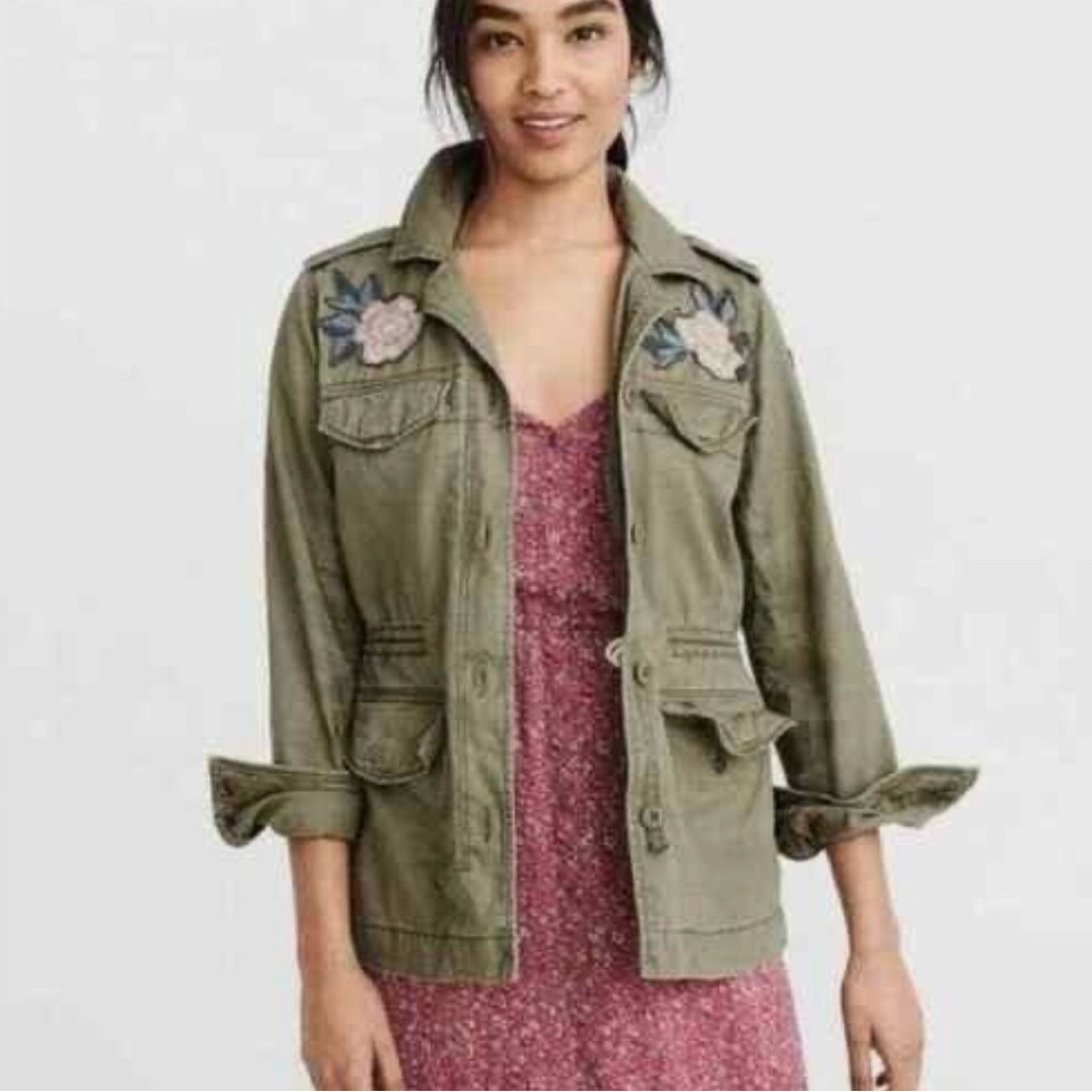 Abercrombie and Fitch Jacket Womens Small Green Military Field Floral Button Up‎